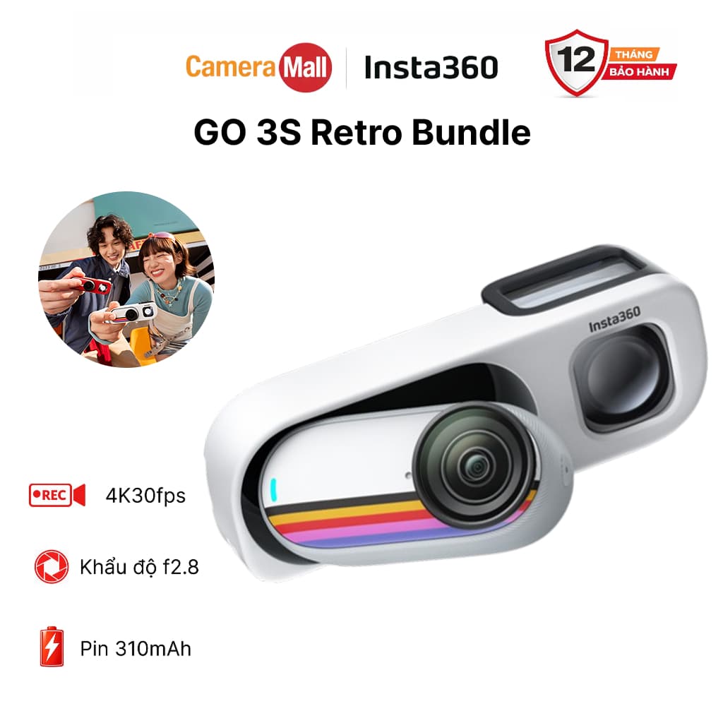 Camera Hành Trình Mini 4K Insta360 GO 3S Retro Bundle Chống Nước Gắn Từ Tính, Nhỏ Gọn
